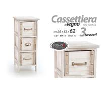 CASSETTIERA SLIM SALVASPAZIO 3 CASSETTI COMODINO LEGNO GREZZO Country 622632