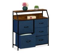 Relaxdays Cassettiera in Stile Industriale, Comò da Camera con 5 Cassetti, 2 Ripiani, HxLxP 87x84x30 cm, Multicolore, Fibra di Legno