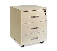 Marvin Cassettiera Ufficio In Legno Chiave Sicurezza Con Ruote Per Scrivania Tavolo 3 Cassetti Ripiani (Beige Tramato)
