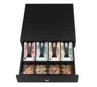 Cassetto Cassa Registratore 33x33.5cm - 4 Scomparti Banconote 4 Monete Nero | Apertura Automatica RJ11 e Manuale con Chiave, Compatibile Registratore di Cassa, Metallo, 4 Monete, Nero, Cassetto Cassa
