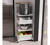 Cassetto da cucina con ruote, pieghevole, con 4 ripiani e 2 cestini, soluzione salvaspazio per cucina bianca