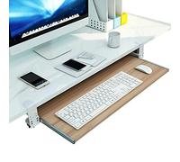 Cassetto ergonomico per tastiera in noce con guide scorrevoli lisce sotto la scrivania, facile da installare senza forare, supporto per il polso e supporto per mouse 65 x 30 cm (26 x 12 pollici)