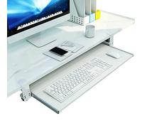 Cassetto ergonomico per tastiera sotto la scrivania, con guide scorrevoli, facile da installare, senza foratura, estensore in legno con supporto per il polso e spazio per mouse (bianco, 65 x 30 cm)