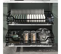 Cassetto Estraibile a 2 Livelli in Acciaio Inox 304, ripiano portaoggetti telescopico Resistente per armadietti da Cucina, dispensa