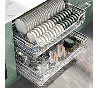 Cassetto Estraibile a 2 Livelli in Acciaio Inox 304, ripiano telescopico Estraibile per mobiletto Base da Cucina, dispensa