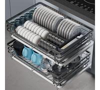 Cassetto estraibile a 2 ripiani per armadio da cucina - Robusto cestello in filo metallico con vassoio di scarico e guide a chiusura rallentata, soluzione per riporre oggetti sotto il bancone