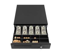 Cassetto per banconote da 43,2 cm con blocco a 3 posizioni, nero, 5 | Cassetto per banconote in acciaio e plastica con 5 scomparti per banconote e 8 scomparti per monete per riporre in modo