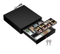 Cassetto per Registratore di Cassa RT, Apertura Automatica RJ/Chiave, Cassetta Portavalori con 4 Banconote 8 Monete (Euro), 35x40cm, Nero
