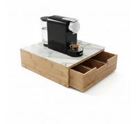 Cassetto Portacapsule e Cialde in Bambù con Piano in Vetro Temperato - Organizer Caffè Salvaspazio per Capsule e Accessori, Compatibile con Macchine da Caffè, 30x30x10 cm (Bianco)