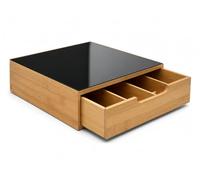 Cassetto Portacapsule in Bamboo con Piano in Vetro - Organizer Capsule Caffè 3 Scomparti, Porta Capsule e Cialde, Salvaspazio per Cucina e Coffee Station (vetro nero)