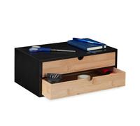 Relaxdays Organizer da Scrivania con 2 Cassetti in bambù e MDF, Cassettiera da Ufficio, HLP 14x33x21 cm, Naturale Nero, Fibra di Legno