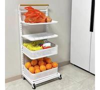 Cassetto scorrevole con ruote per riporre frutta e verdura, pentole e padelle, scaffale per microonde, bianco, 4 ripiani e 2 cesti, perfetto per la cucina