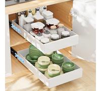 Cassetto telescopico per mobili da cucina, Vankarr 2 pezzi cassetto estensibile senza foratura, scaffale portaoggetti 43x25x7 cm, facile installazione, non richiede chiodi, bianco