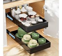 Cassetto telescopico per mobili da cucina, Vankarr 2 pezzi cassetto estensibile senza foratura, scaffale portaoggetti 43x25x7 cm, facile installazione, non richiede chiodi, nero