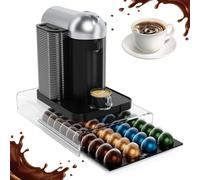Cassetto trasparente per capsule di caffè, in acrilico, per capsule di caffè Nespresso Vertuoline, contiene 40 cialde, design estraibile liscio, organizer per capsule di caffè per bancone