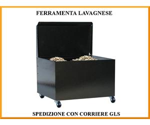 Cassettone portapellet in acciaio con coperchio e ruote cm 50 x 43 x 57 h