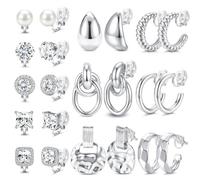 CASSIECA 11Paia Orecchini Clip Donna Orecchini Senza Buco Oro Argento | Orecchini Senza Buco Donna Ipoallergenici Orecchini a Clip da Donna con Perle Zirconia Gioielli Orecchie Non Forate