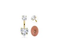 CASSIECA 14G Piercing Ombelico Acciaio Chirurgico Piercing Ombelico Oro Piercings a Banana CZ Cuore Barra Piercings for Donna 12mm