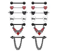 CASSIECA 6 Paia 14G Piercing Capezzoli per Donna Punk Barre per Capezzoli Gioielli per Piercing Capezzolo Acciaio Chirurgico Barbell Piercing Carino Dangly Barbells Cuore Corpo Piercing Barbell