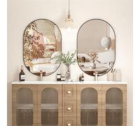 CASSILANDO 2 specchi ovali da 50 x 75 cm, con cornice in metallo, da appendere orizzontalmente o verticalmente, specchio da parete unico, specchio nero per soggiorno, bagno, camera da letto