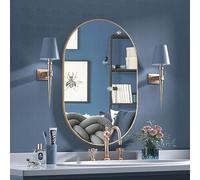 CASSILANDO Specchio ovale, 50 x 75 cm, specchio ovale da bagno, da appendere verticalmente a parete, specchio dorato per soggiorno, bagno, camera da letto, ingresso, oro