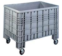 Cassone bins in plastica chiuso con ruote carrello Contenitore sovrapponibile in PHED litri 280 per l'industria leggera dimensioni mm.1000x640xh.770