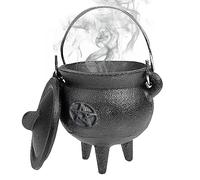 Cast Halloween 10 x 7,5 x 7,5 cm Calderone in ferro con coperchio e manico, candela decorativa Brucia incenso Stregoneria Pot