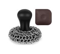 Cast Iron Cleaner Chainmail Scrubber with Pan Scraper, Cast Iron Scrubber Brush, 316 Chainmail Scrubber