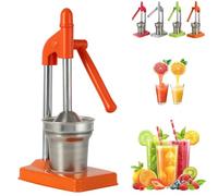 Cast Iron Juicer Hand Press, Effective Stainless Steel Manual Juicer, Heavy Duty Countertop Lime Citrus Crush Machine, with Non-Skid Cup Base, Home And Kitchen Essentials (Orange)