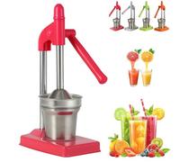 Cast Iron Juicer Hand Press, Effective Stainless Steel Manual Juicer, Heavy Duty Countertop Lime Citrus Crush Machine, with Non-Skid Cup Base, Home And Kitchen Essentials (Red)