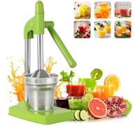 Cast Iron Juicer Hand Press, Heavy Duty Manual Citrus Juicer with Stainless Steel, Lemon Orange Lime Squeezer for Fresh Juice, Easy to Clean, Countertop Fruit Press for Home, Kitchen, Bar Use (Green)
