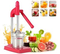 Cast Iron Juicer Hand Press, Heavy Duty Manual Citrus Juicer with Stainless Steel, Lemon Orange Lime Squeezer for Fresh Juice, Easy to Clean, Countertop Fruit Press for Home, Kitchen, Bar Use (Red)