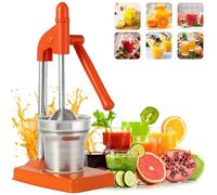 Cast Iron Juicer Hand Press, Heavy Duty Manual Citrus Juicer with Stainless Steel, Lemon Orange Lime Squeezer for Fresh Juice, Easy to Clean, Countertop Fruit Press for Home, Kitchen, Bar Use (Orange)