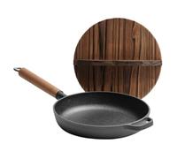 Cast Iron Skillet with Lid Removable - Wooden Handle Portable Pot Stock Pot