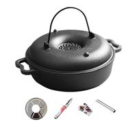 Cast Iron Soup Pot, Non-Stick Cookware with Handle, Cast Iron Camp Dutch Oven Pot with Lid, for Frying Roasting Stewing Grilling Baking