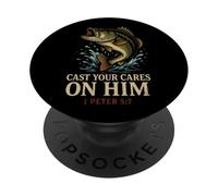 Cast Your Cares On Him 1 Peter 5 7 Citazione Christian Faith PopSockets PopGrip Adesivo