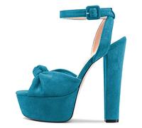 Castamere Donna Alto High Chunky Blocco Piattaforma Tacco Heel Aperte sulla Punta Cinturino alla Caviglia Nodo Fiocco Sandali Blu B 36 EU