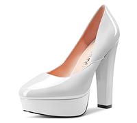 Castamere Donna Alto High Tacco Heel Chunky Blocco Piattaforma Rotonda Punta Slip-on Pumps Classico Cute Dress 13 CM Heels Scarpe Bianco 42 EU