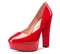 Castamere Donna Alto High Tacco Heel Chunky Blocco Piattaforma Rotonda Punta Slip-on Pumps Classico Cute Dress 13 CM Heels Scarpe Rosso 45 EU