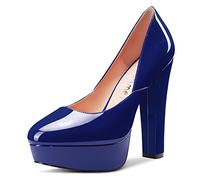 Castamere Donna Alto High Tacco Heel Chunky Blocco Piattaforma Rotonda Punta Slip-on Pumps Classico Cute Dress 13 CM Heels Scarpe Blu Navy 35 EU