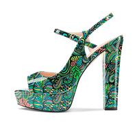 Castamere Donna Chunky Blocco Alto High Tacco Heel Piattaforma Aperte sulla Punta Sandali Cinturino alla Caviglia Slingback Slip-on Feste Scarpe 13 CM Heels Verde 35 EU