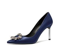 Castamere Donna Spillo Alto High Tacco Heel a Punta Pumps Slip-on Diamante Cristallo da Matrimonio Feste 8.5 CM Heels Blu Navy Raso 38 EU