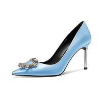 Castamere Donna Spillo Alto High Tacco Heel a Punta Pumps Slip-on Diamante Cristallo da Matrimonio Feste 8.5 CM Heels Azzurro Raso 38 EU