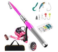 Castaroud Lady Telescopic Fishing Pole Kit, Carbon Fiber Pink Fishing Rod and Reel Combos with Spinning Fishing Reel Tackle Box for Ladies Fishing Girls Fishing Pole