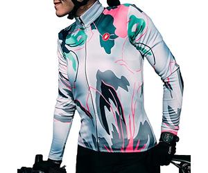 Castelli 4521528-870 Unlimited W TH. JR Maglia Lunga Silver Gray/TEALBLUE-Flowers S