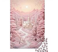 Castello da Favola Puzzle 1000 Pezzi per Adulti Foresta Invernale Rosa Gioco di Puzzle 1000 Pezzi Relax Concentrazione Decorazione Regalo 38x26cm/1000pcs