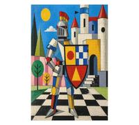 Castello del cavaliere geometrico Puzzle 1000 Pezzi in Legno | Geometria, Avventura da libro di fiabe, Arte neogeometrica, Scena Decorativa, Struttura in Legno, Rompicapo, Gioco Familiare