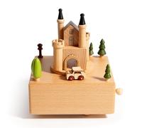 Castello delle fiabe in legno con scenografia di mini auto e carillon