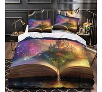 Castello di fantasia Set Di Copripiumino Set di 3 Pezzi microfibra morbida stampa 3D con federe per cuscini con cerniera Libro di fiabe magiche copripiumino for ragazze e bambini Single（140x200cm）