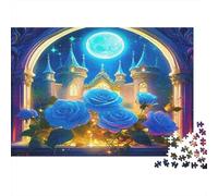 Castello Fantasia Puzzle per Adulti Puzzle 1000 Pezzi Rose Blu Gioco di Puzzle 1000 Pezzi Relax Decorazione Regalo Famiglia 52x38cm/1000pcs